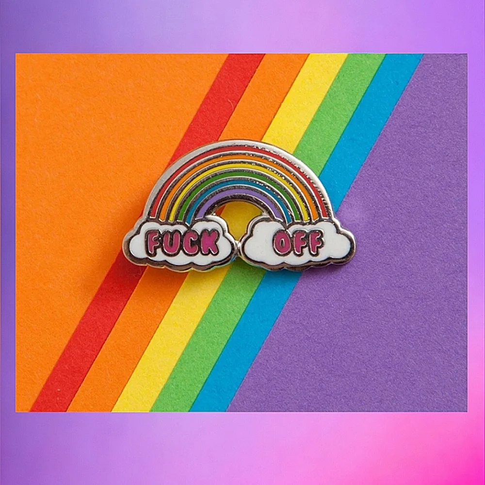 SOLD OUT Rainbow **** off enamel pin - Picture 1 of 6